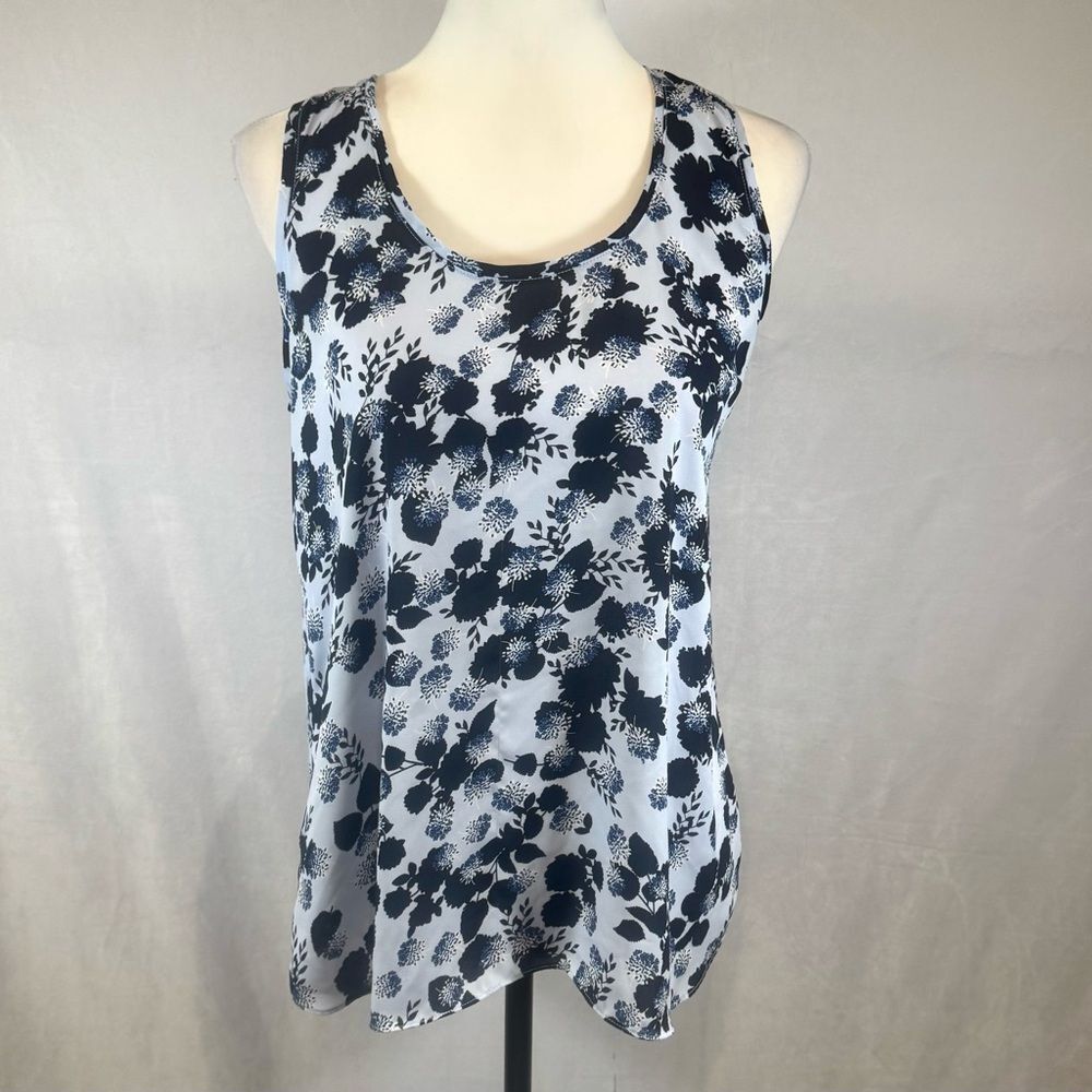 Loft blue floral print mixed media top size medium